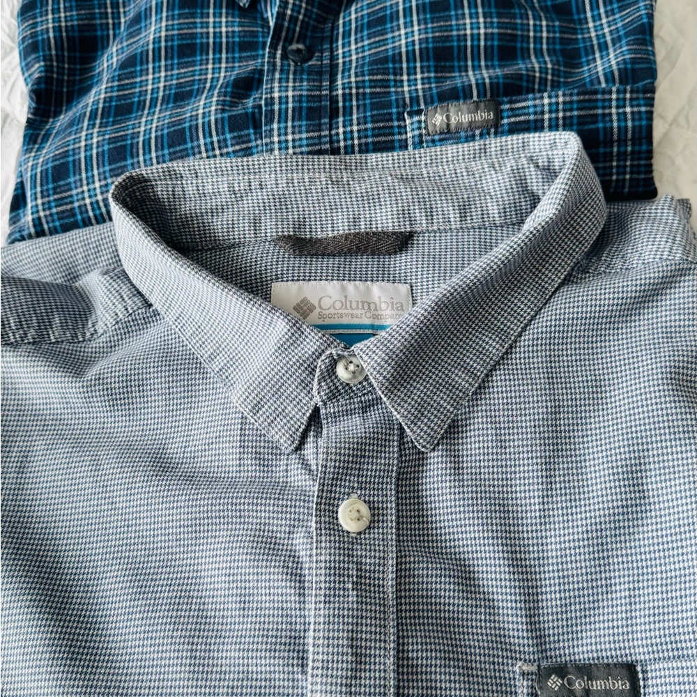 Columbia Men's Blue and Gray Plaid Shirts